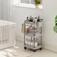 HOMCOM Carrito Auxiliar con Ruedas de 3 Niveles Carrito de Cocina con Cestas Extraíbles y Soporte para Toallas Gris(m-9)