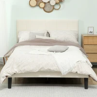 HOMCOM Cadre de lit double 140 x 190 cm lit 2 personnes tête de lit réglable sommier 150 x 198 x 101/106/111/116/121 cm crème(m-6)