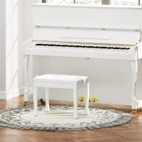 HOMCOM Banco de Piano Banco de Teclado com Altura Ajustável em Madeira Maciça Assento Estofado 64x35x45-55 cm Branco(m-2)