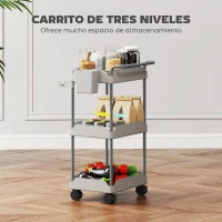 HOMCOM Carrito Auxiliar con Ruedas de 3 Niveles Carrito de Cocina con Cestas Extraíbles y Soporte para Toallas Gris(m-4)