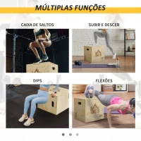 HOMCOM Caixa Pliométrica de Madeira 3 em 1 Plataforma de Caixa Pliométrica com 3 Alturas Diferentes 2 Pegas Treino de Salto Força 40,5x35,5x30,5 cm Madeira(m-7)