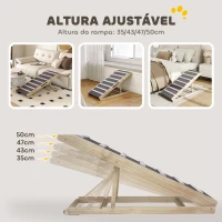 PawHut Rampa Dobrável para Cães com Altura Ajustável 35-50 cm e Tapete Antiderrapante 100x50x50 cm Madeira e Cinza(m-6)