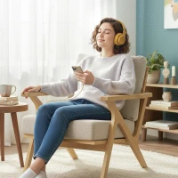 HOMCOM Fauteuil salon, fauteuil scandinave en tissu effet lin, coussins rembourrée et pieds en bois d'hévéa, 76x87x88cm, beige(m-9)