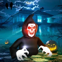 Outsunny Aufblasbare Halloween-Dekoration, Sensenmann, LED-Leuchten, Gebläse, Kabel(m-8)