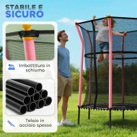 HOMCOM Tappeto Elastico per Bambini con Ingresso a Cerniera e Pali Imbottiti, in Acciaio, PP e EPE, Ø163.5x190 cm, Rosa(m-4)
