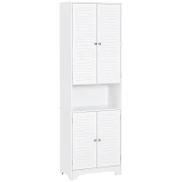 HOMCOM Tall Freestanding Bathroom Cabinet Retro Shutters w/ 3 Compartments Shelves Elevated Base Narrow Organiser White 60L x 30W x 182.5H cm(m-1)