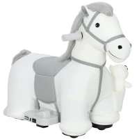 AIYAPLAY Cavalo Elétrico com Música Bateria 6V Brinquedo Elétrico Toque Suave Rodas Silenciosas de PU Movimento para a Frente  74x34x51 cm Branco(m-11)