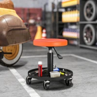 HOMCOM Banco de Oficina com 5 Rodízios Giratórios 360° Altura Ajustável 38-50 cm com Bandeja 38x38x38-50 cm Laranja(m-6)