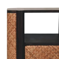 Solid Mango Wood Curved-Edge Rattan Bedside Table with 2 Drawers, Bedside Cabinet with Open Shelf, 40L x 50W x 60H cm, Brown(m-4)