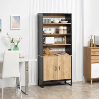 HOMCOM Buffet armoire de cuisine multi-rangements avec placard et étagères réglables en bois et acier 75 x 35 x 175 cm(m-10)