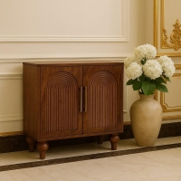 Solid Mango Wood Arco Groove Sideboard with Whimsical Animal Motif, 2-Door Sideboard Ideal for Living Room, 35L x 75W x 71H cm, Brown