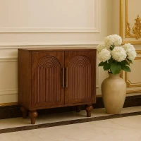 Solid Mango Wood Arco Groove Sideboard with Whimsical Animal Motif, 2-Door Sideboard Ideal for Living Room, 35L x 75W x 71H cm, Brown(m-1)