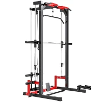 SPORTNOW Cable Crossover Machine, Multi-Function Power Rack with Pull Up Bar, Lat Pull Down System, Squat Rack, Barbell Bar(m-1)