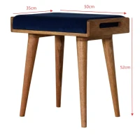 Solid Mango Wood Velvet Tray Footstool with Plush Velvet, Upholstered Footstool with High‑resilience Cushioning, 35L x 50W x 52H cm, Brown(m-3)