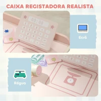 AIYAPLAY Supermercado de Brinquedo em Madeira Loja com Caixa Registadora Máquina de Venda Automática 3 Prateleiras Abertas 4 Compartimentos 90,7x60x73,8 cm Rosa(m-5)