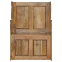 Solid Mango Wood Small Storage Bench with Clear Natural Finish and Storage Box, Storage Stool for Living Room, 35L x 60W x 90H cm, Brown(m-2)