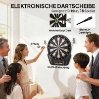 HOMCOM Elektronische Dartscheibe Dartboard Dart-set mit LED Anzeige mit automatischer Wertung Soundeffekte 6 Darts 24 Dartköpfe 27 Spiele und 243 Trefferoptionen für 16 Spieler 44 x 51,5 x 3,2 cm(m-4)