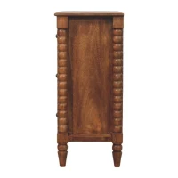 Solid Mango Wood Spindle Chest with 3 Drawers and Turned Spindle Legs, Bedside Cabinet with Ample Storage, 35L x 80W x 80H cm, Brown(m-11)