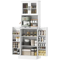 HOMCOM Mobile da cucina, con ripiano regolabile, piano di lavoro, ante in acrilico, foro passacavi, in MDF, Bianco(m-6)