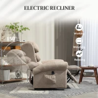 HOMCOM Velvet-Feel Electric Riser Recliner Chair - Khaki(m-5)