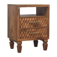 Solid Wood Bedside Cabinet with Eco‑conscious Build and Open Shelf, Bedside Table with 2 Smooth‑gliding Drawers, 35L x 45W x 60H cm, Brown(m-9)