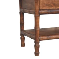 Solid Mango Wood Storage Bench with 2 Smooth-Gliding Drawers, High-Resilience Cushioned Seat with Shelf, 35L x 90W x 55H cm, Brown(m-7)