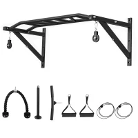SPORTNOW Barra de Tração de Parede Barra de Fitness Multi-Pegada Sistema de Polia a Cabo Carga 200kg Aço 126x60x45,5cm Preto(m-8)