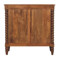 Solid Mango Wood Spindle Chest with 3 Drawers and Turned Spindle Legs, Bedside Cabinet with Ample Storage, 35L x 80W x 80H cm, Brown(m-9)