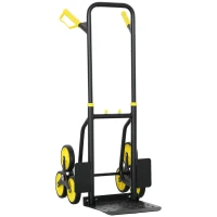Durhand Carrinho de Escada Dobrável 120 Kg 6 Rodas Carrinho de Mudança em Aço com Cordas Telescópicas 44x38x106,5cm Amarelo(m-7)