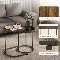 HOMCOM Set of Two Industrial Nesting Tables - Brown/Black(m-6)