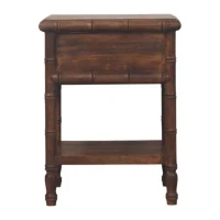 Solid Mango Wood Bedside Table with Drawer and Open Slot, Bedside Cabinet with Hand-Finished Construction, 36L x 45W x 60H cm, Brown(m-9)