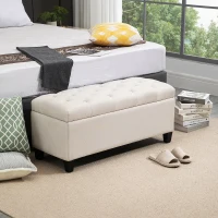 HOMCOM Banco de Arrumação Puff para Sala Ponta Da Cama Baú de Arrumação para Sala Quarto Entrada 100x40x44 cm Creme(m-2)