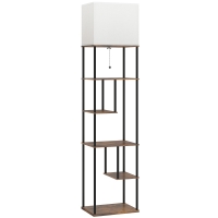 HOMCOM Lampadaire com Prateleiras Candeeiro de Pé para Sala Regulável Controle Remoto 40x29x171 cm Castanho e Preto