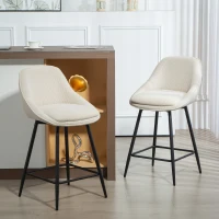 HOMCOM Conjunto de 2 Banquetas de Bar em Veludo Cotelê Cadeiras de Bar com Encosto Curvado Apoio para os Pés 49x52x88cm Creme(m-2)