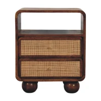 Solid Mango Wood Bedside Table with 2 Smooth-Glide Drawers, Open Shelf, Desk for Living Room, 35L x 45W x 55H cm, Brown(m-2)