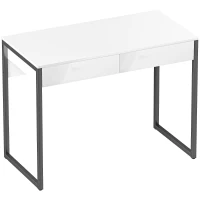 HOMCOM High Gloss Work Table, with Drawers - White(m-1)