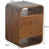 100% Solid Mango Wood Bedside Cabinet with 2 Smooth‑Gliding Drawers, 2 Open Slots, Table for Organised Storage, 35L x 40W x 55H cm, Brown(m-3)