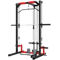 SPORTNOW Cable Crossover Machine, Multi-Function Power Rack with Pull Up Bar, Lat Pull Down System, Squat Rack, Barbell Bar(m-11)