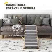 PawHut Rampa para Cães Dobrável com Altura Ajustável 41-60 cm e Tapete Antiderrapante 120x50x60 cm Madeira e Cinza(m-5)