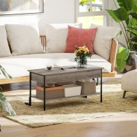 HOMCOM Mesa de Centro com Tampo Elevável Mesa de Sala com Compartimento Oculto e Prateleira Aberta 95x40x59cm Cinza(m-4)