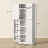 HOMCOM Armário de Cozinha com 4 Portas 10 Nichos 8 Porta-Temperos e Prateleiras Ajustáveis 60x35x162cm Branco(m-3)