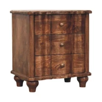 Solid Mango Wood Chest of Drawers with 3 Spacious Drawers and Turned Legs, Bedside Cabinet for Living Room, 40L x 85W x 83H cm, Brown(m-10)