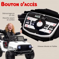 HOMCOM Voiture électrique Enfant Propulsion arrière 12 V 5 Km/h Max. télécommande Incluse Effets Lumineux sonores dim. 100L x 65l x 72H cm Blanc(m-7)