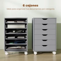 HOMCOM Cajonera Escritorio Archivador Móvil con 6 Cajones Ruedas Guías Deslizantes Silenciosas para Oficina Casa Gris(m-4)