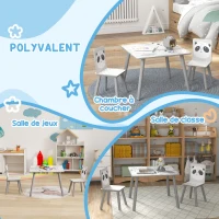 ZONEKIZ Ensemble table et chaises pour enfants, table pour enfant avec 2 chaises, motif animaux pour chambre à coucher gris(m-6)