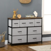 HOMCOM Cômoda 8 Gavetas Móvel de Armazenamento Gavetas de Tecido Dobrável Estrutura em Aço Preto 100x30x78 cm(m-2)