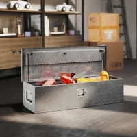 HOMCOM Boîte à outils pour remorque boîte de rangement en aluminium poignées larges et antidérapantes 99 x 33 x 25,5 cm argent(m-10)