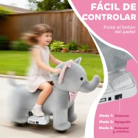 AIYAPLAY Elefante Eléctrico con Música Batería 6V Tacto Suave Ruedas Silenciosas de PU Marcha Adelante Gris(m-5)