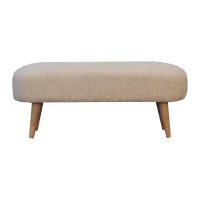 Solid Wood Upholstered Boucle Hallway Bench with 100% Solid Mango Wood, Hand-finished Seat for Smooth Traffic Flow, 32L x 92W x 38H cm, Brown(m-2)