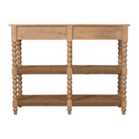 Solid Wood Savoy Bobbin Console Table with Shelves and 4 Shelves, Bedside Table with 2 Smooth-Gliding Drawers, 40L x 115W x 88H cm, Brown(m-10)